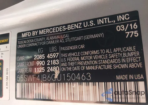 2016 Mercedes-Benz C 300 из США, поврежденный, VIN 55SWF4JB6GU150463